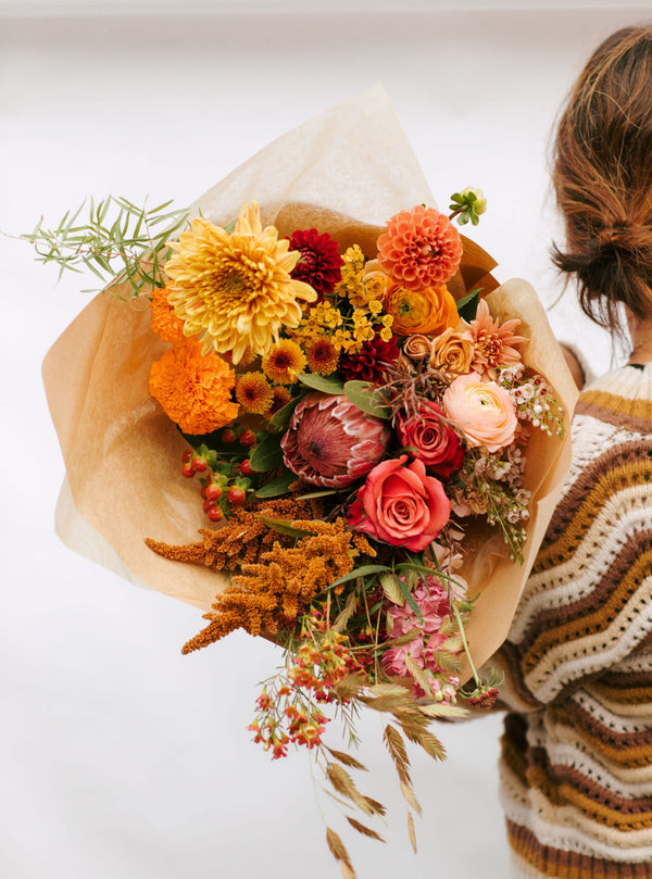 Fall bounty wrapped bouquet